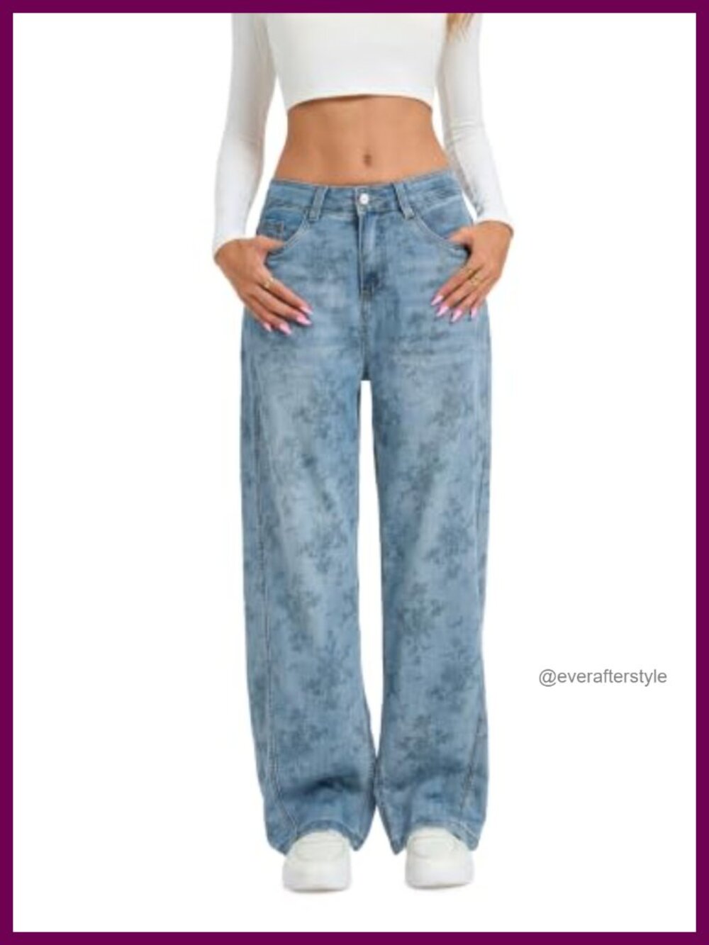 Women Jacquard Wide Leg High Rise Stretch Jeans Floral Denim Pants
